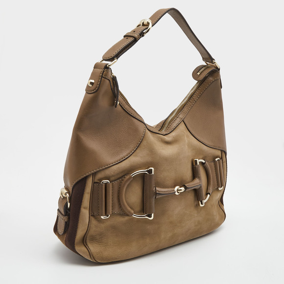 GUCCI Beige/Brown Leather Medium Web Horsebit Heritage Hobo - Picture 3 of 8